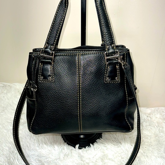 Fossil Black Pebble Leather Stitches Medium Shoulder Satchel HandBag Purse EUC. - Picture 1 of 12